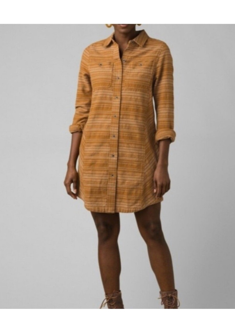Prana  Dyri Shirt Dress Antique Bronze Button Down Organic Cotton  XS